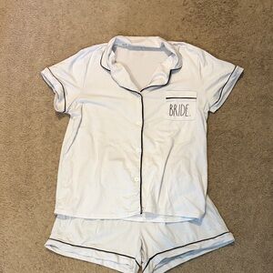 Rae Dunn White Bride Pajama Set with Black Trim